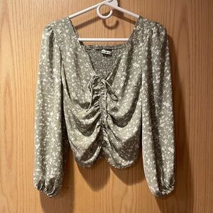 Abercrombie Sage Green Cinched Floral Top Size Small